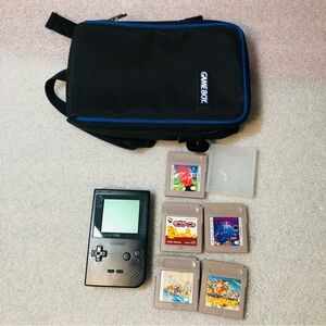 Nintendo Game Boy Pocket BLACK 100% OEM W/ 5 Games & Carrying Case Tested Works